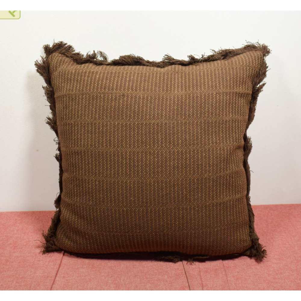 Magnolia Brown Woven Fringe Accent Pillow